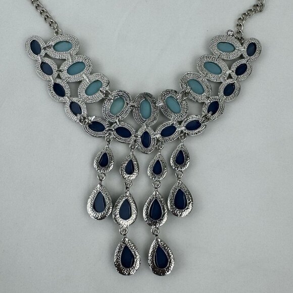 Erica Lyons EL Blue Green Gemstones Statement Necklace 21"-24" Adjustable Chain - Picture 3 of 12